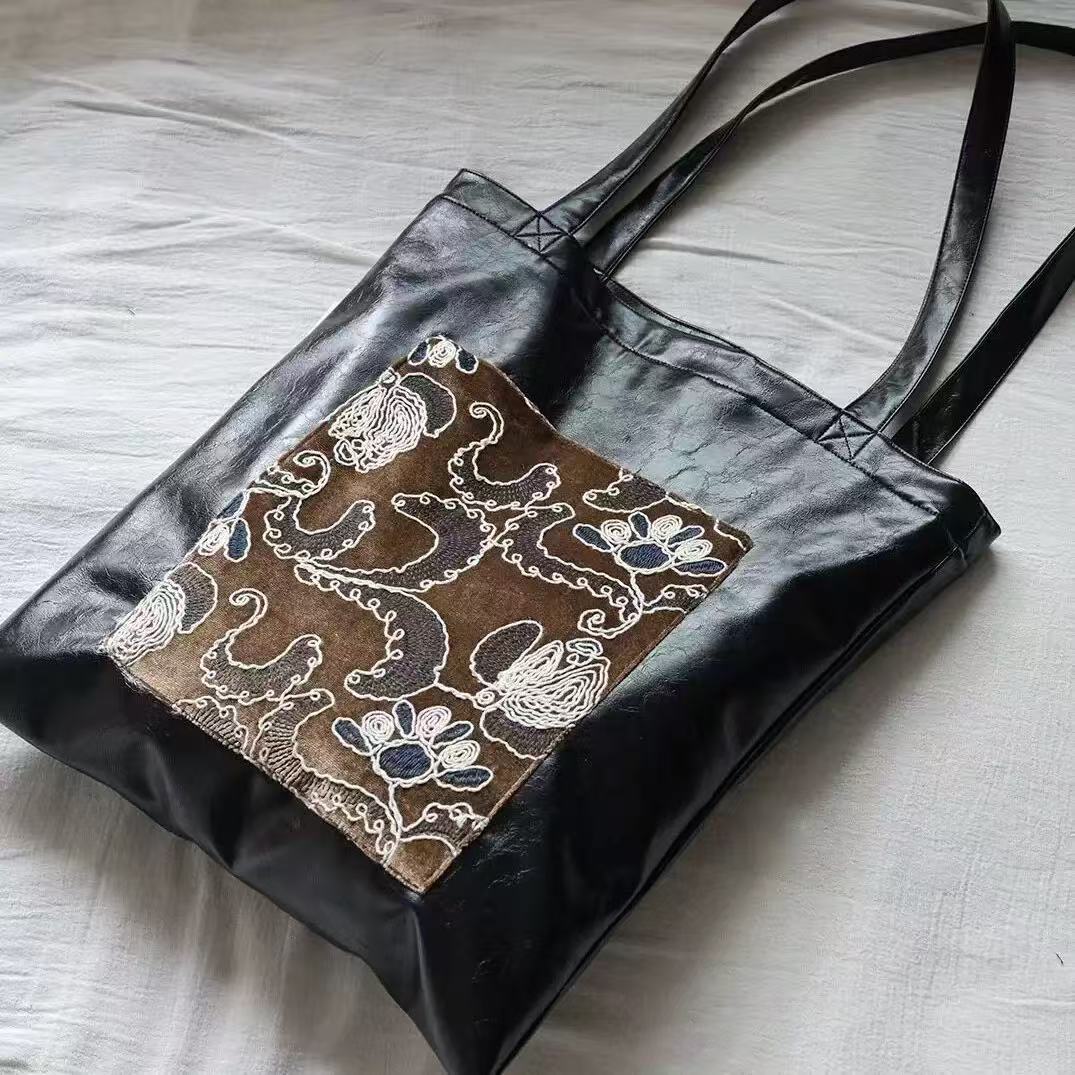 Black Floral Panel Tote